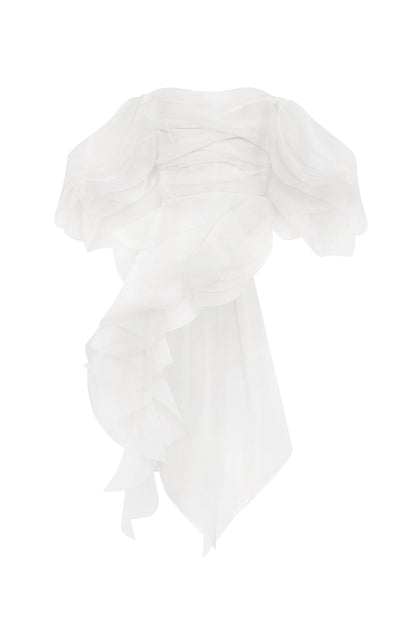 DREAMY BLOUSE WITH MERINGUE FLOUNCES IN WHITE, MIDNIGHT WALK