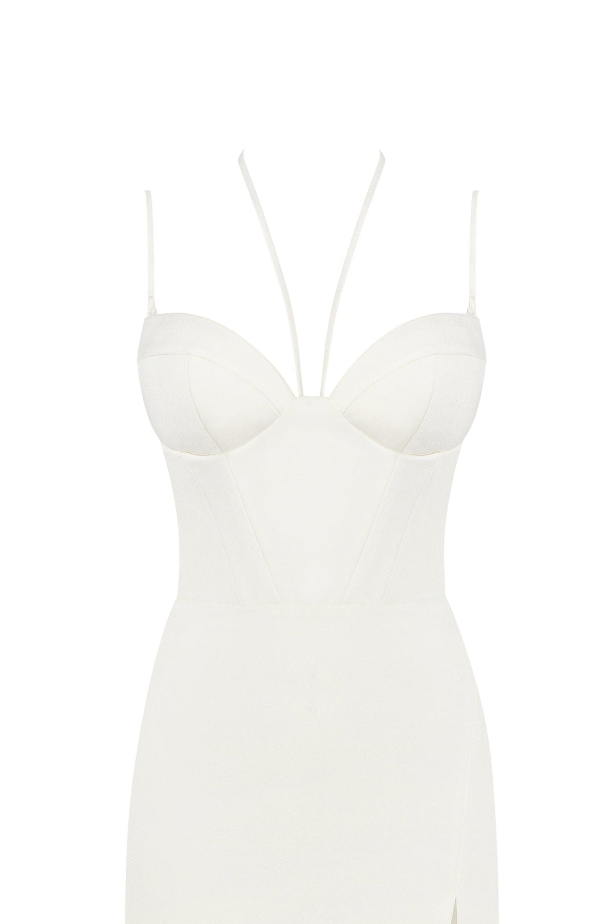WHITE COCKTAIL DRESS DECORATED WITH FEATHERS, XO XO