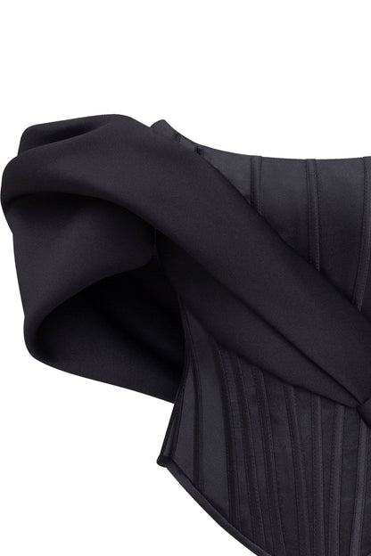 SPECTACULAR STRUCTURED BONED CORSET IN BLACK, MIDNIGHT WALK
