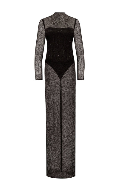 CRYSTAL-EMBELLISHED STRIKING MAXI DRESS