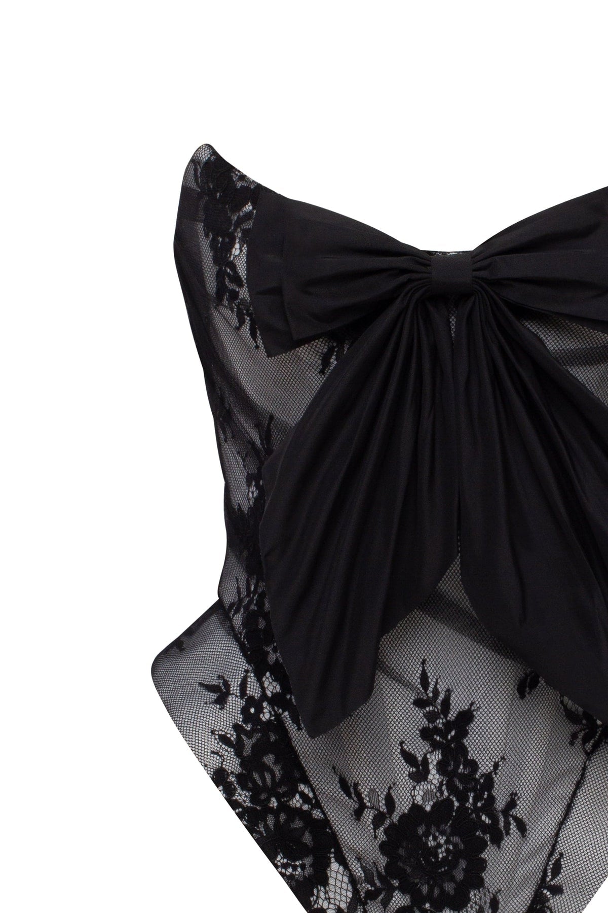 BLACK LACE OVER THE WHITE MESH PEPLUM CORSET WITH AN OVERSIZED BOW, PARISIENNE