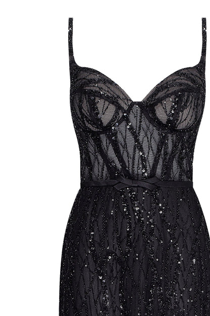 ASTONISHING SEQUINED MAXI GOWN ON SPAGHETTI STRAPS
