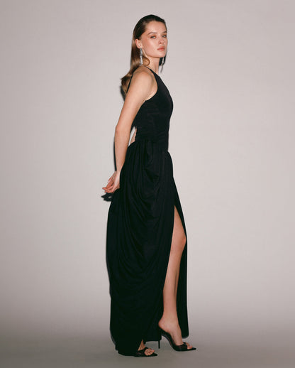 BLACK ELASTIC MAXI DRESS