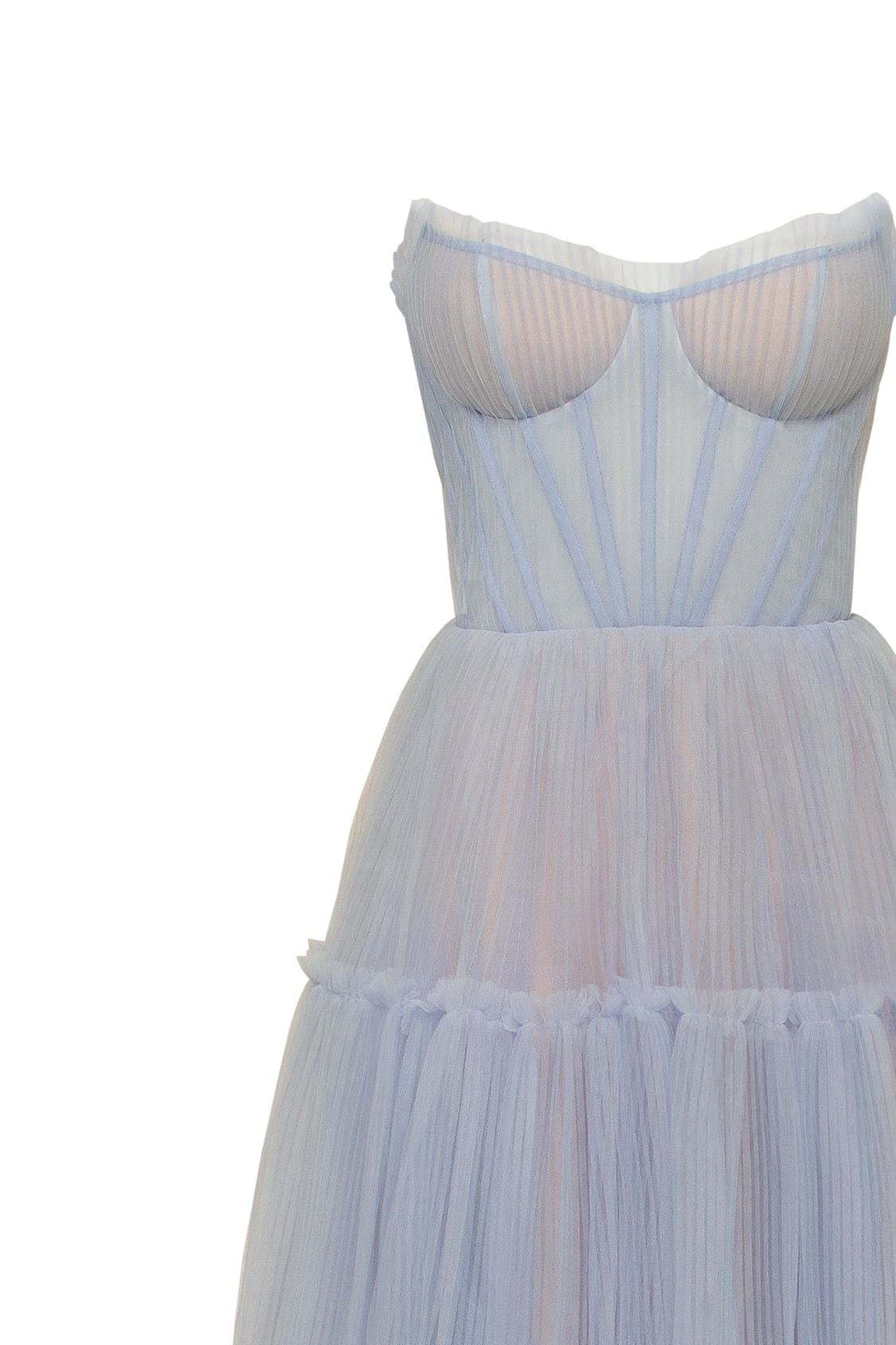 CLOUDY BLUE TULLE MAXI DRESS WITH RUFFLED SKIRT, GARDEN OF EDEN
