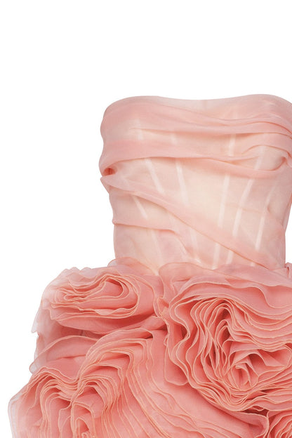 APPLIQUED ORGANZA CORAL MINI DRESS