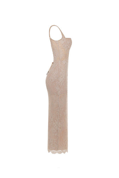 BEIGE SEQUINNED MAXI DRESS