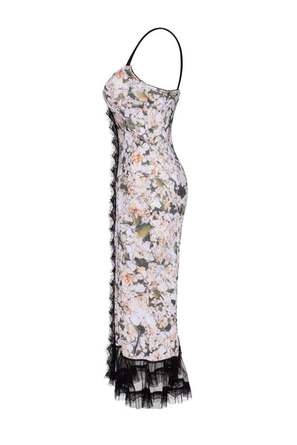 FLORAL MIDI DRESS WITH PUFFY TULLE HEM