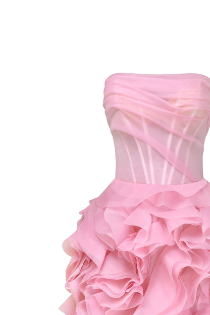 VOLUMINOUS ROSE APPLIQUES PINK MAXI DRESS, GARDEN OF EDEN