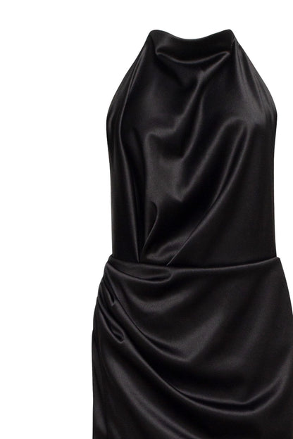 BLACK MOCK NECK SLEEVELESS LOW SLIT DRESS