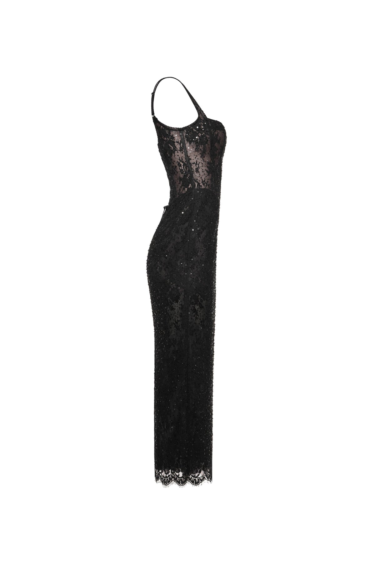 BLACK LACE SEQUINNED DRESS