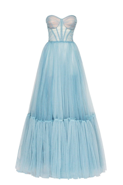 OCEAN WAVE SHEER SLEEVES MAXI TULLE DRESS