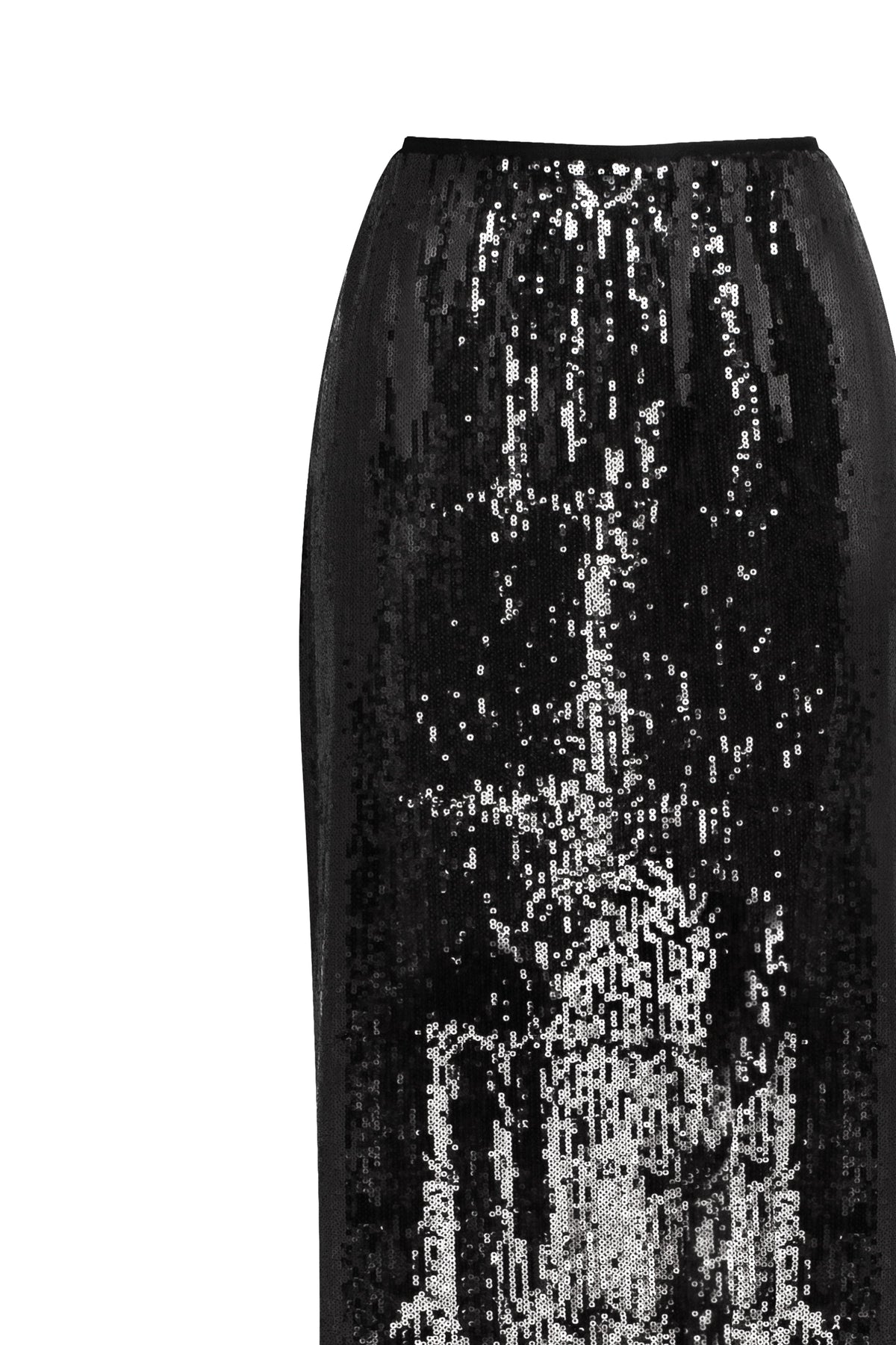 DRAMATIC FITTED SEQUINED BLACK MAXI SKIRT, MIDNIGHT WALK