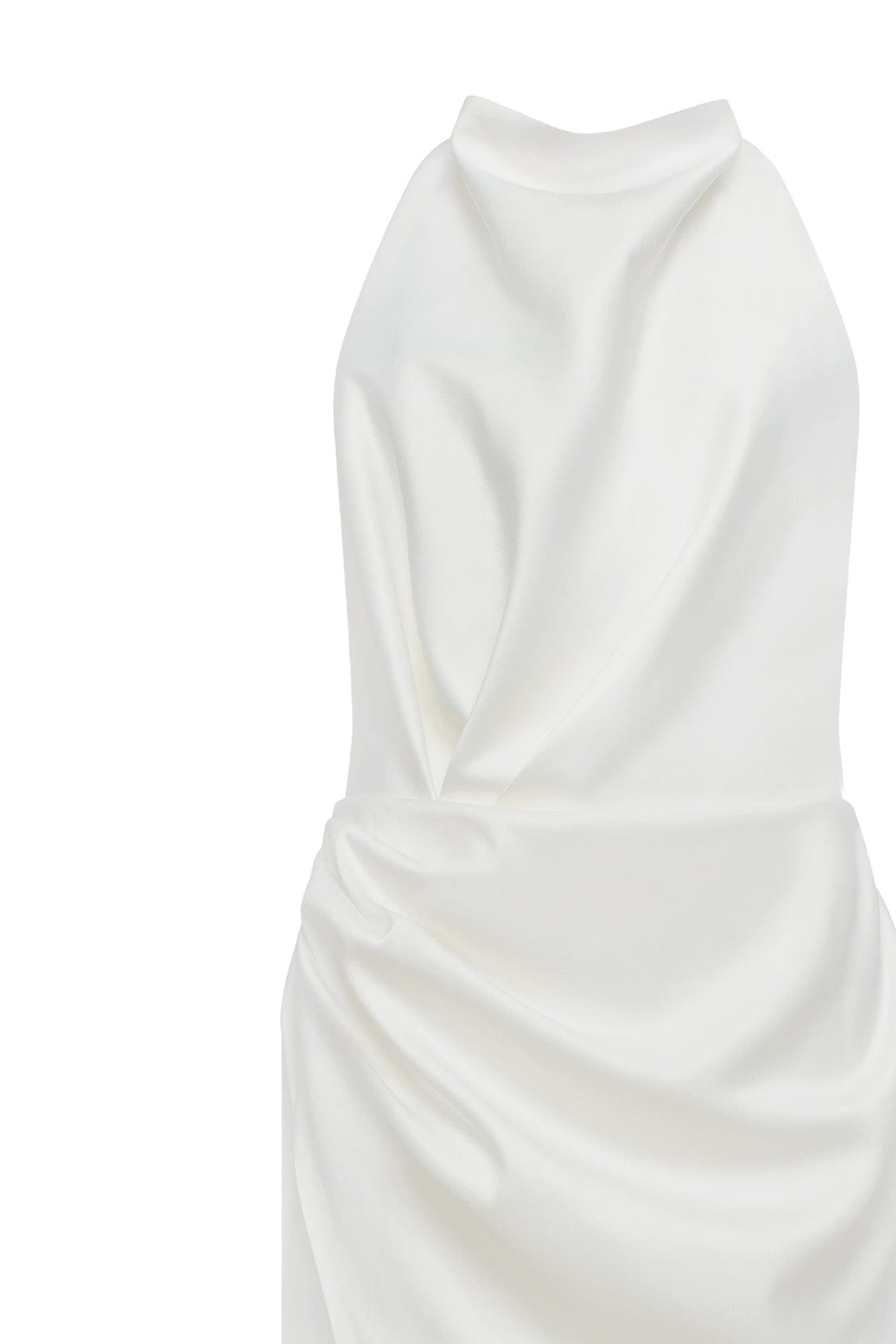 WHITE MOCK NECK SLEEVELESS LOW SLIT DRESS