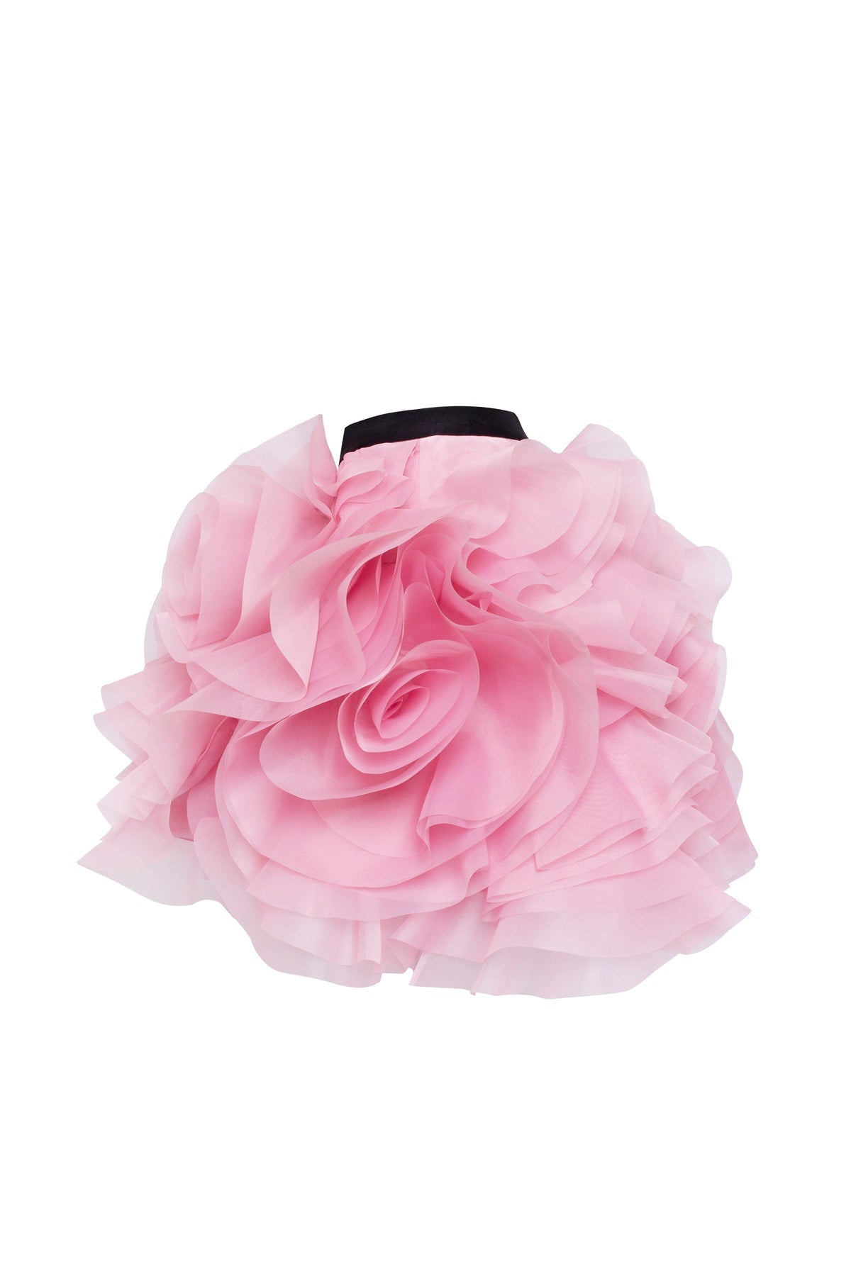 DANCEABLE MINI SKIRT WITH RUCHED FLOWER APPLIQUES IN PINK, MIDNIGHT WALK