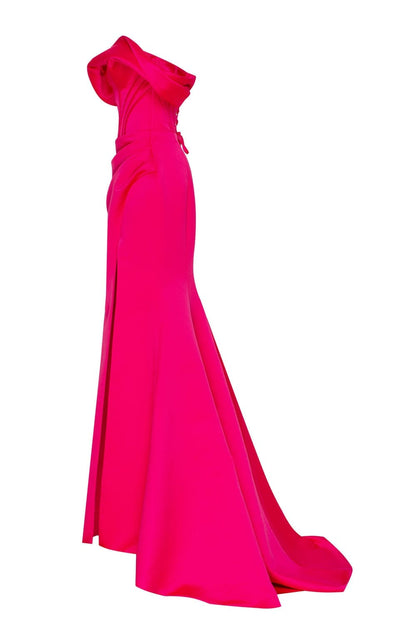 FUCHSIA PRINCESS STRAPLESS GOWN WITH THIGH SLIT