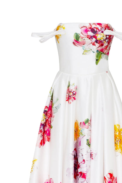 TEA-LENGTH IVORY FLORAL DRESS, GLOW-UP