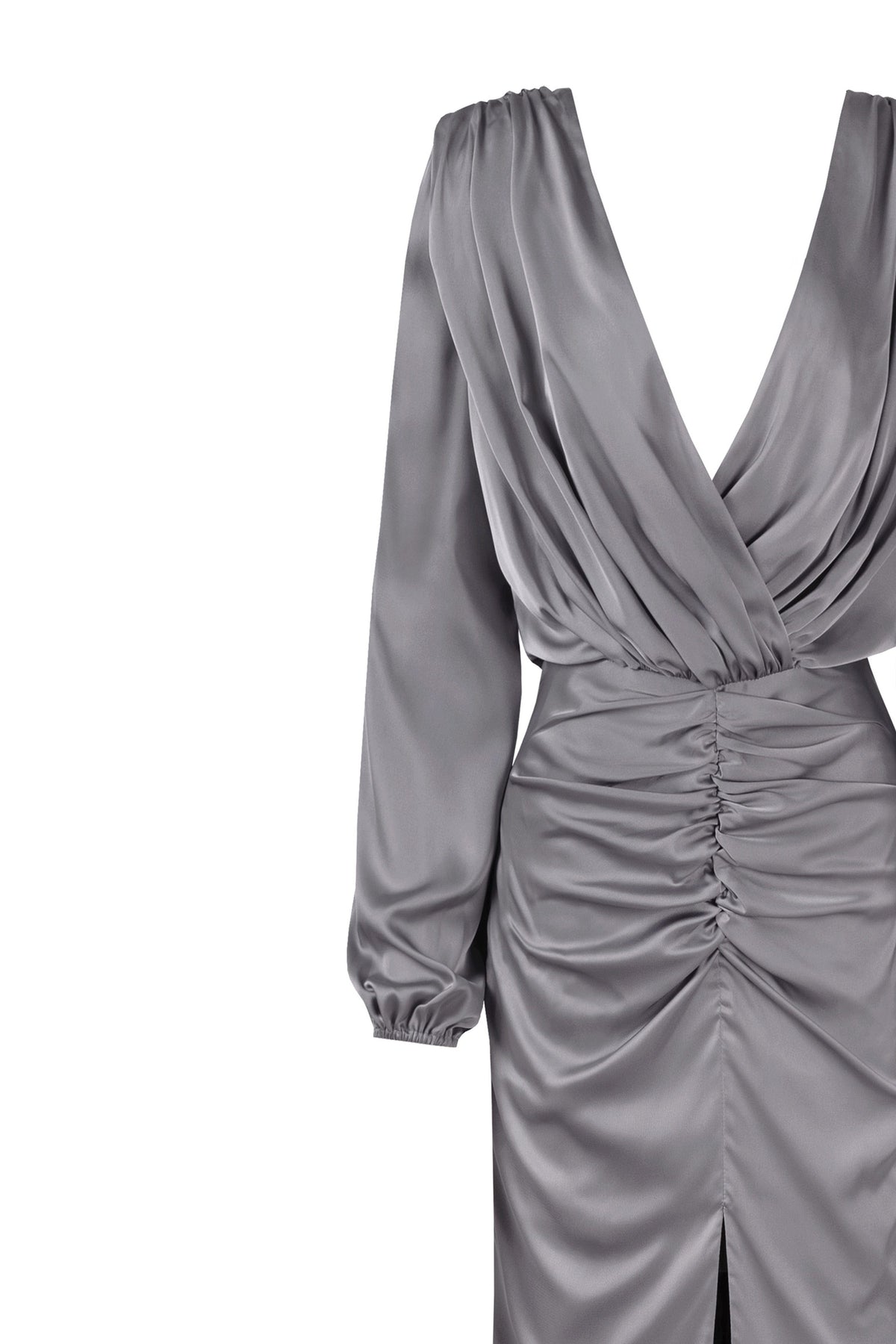FANCY SILVER SILK MAXI EVENING DRESS