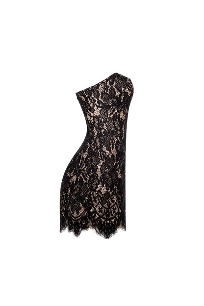 FITTED BLACK LACE MINI DRESS