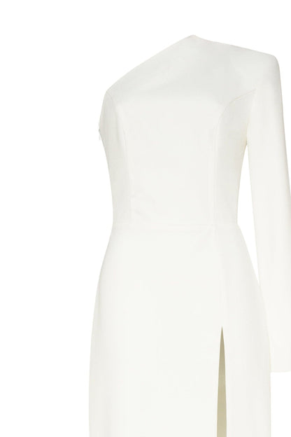 WHITE LONG-SLEEVED DRESS WITH SHARP SHOULDER CUT