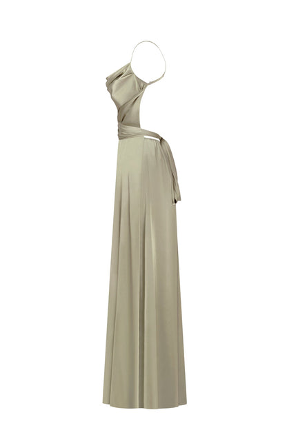 BOUDOIR OLIVE SILK SLIP DRESS