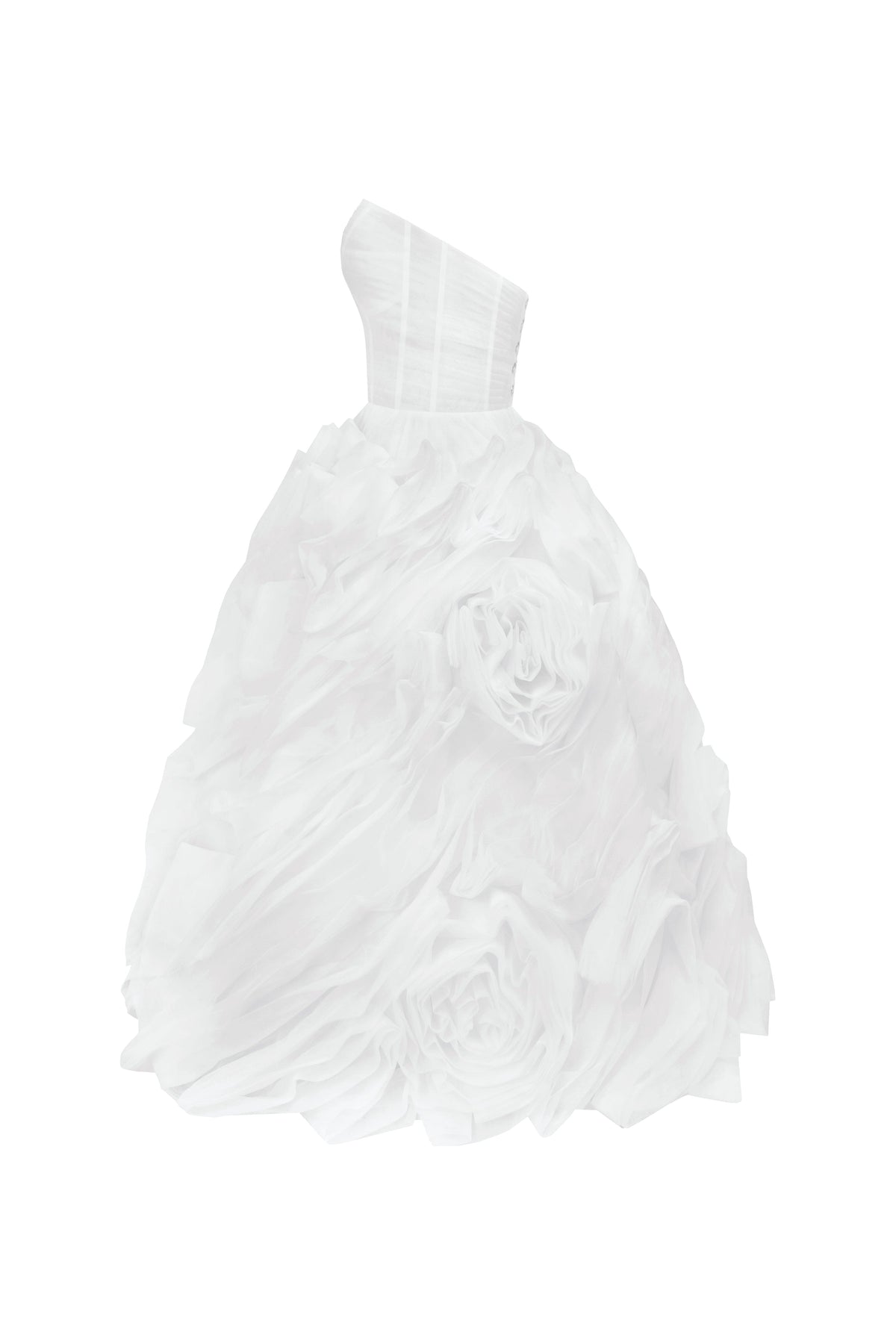 DRAMATICALLY FLOWERED TULLE DRESS IN WHITE