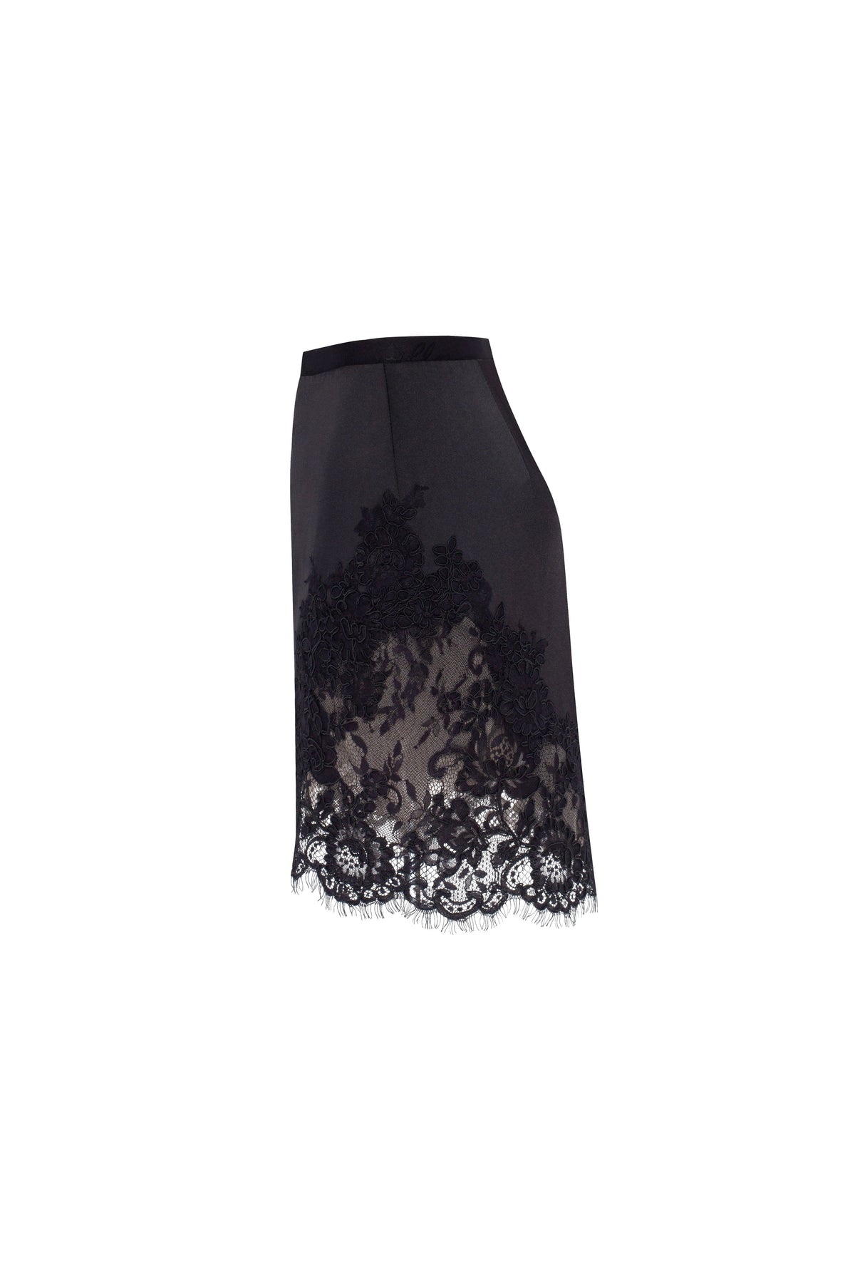 FITTED OBSIDIAN MINI SKIRT ADORNED WITH LACE, PARISIENNE