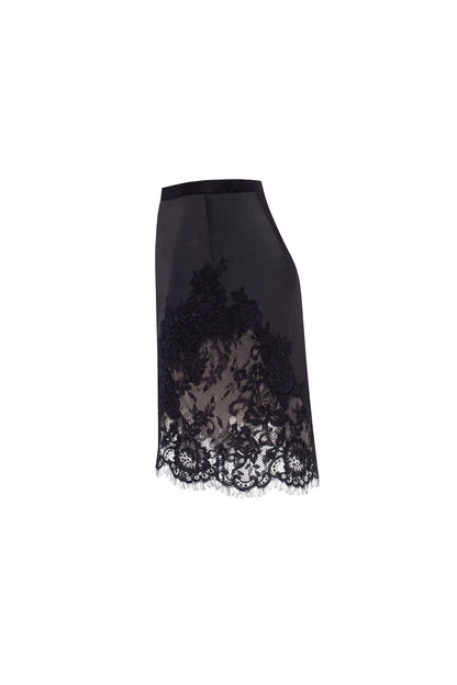 FITTED OBSIDIAN MINI SKIRT ADORNED WITH LACE, PARISIENNE