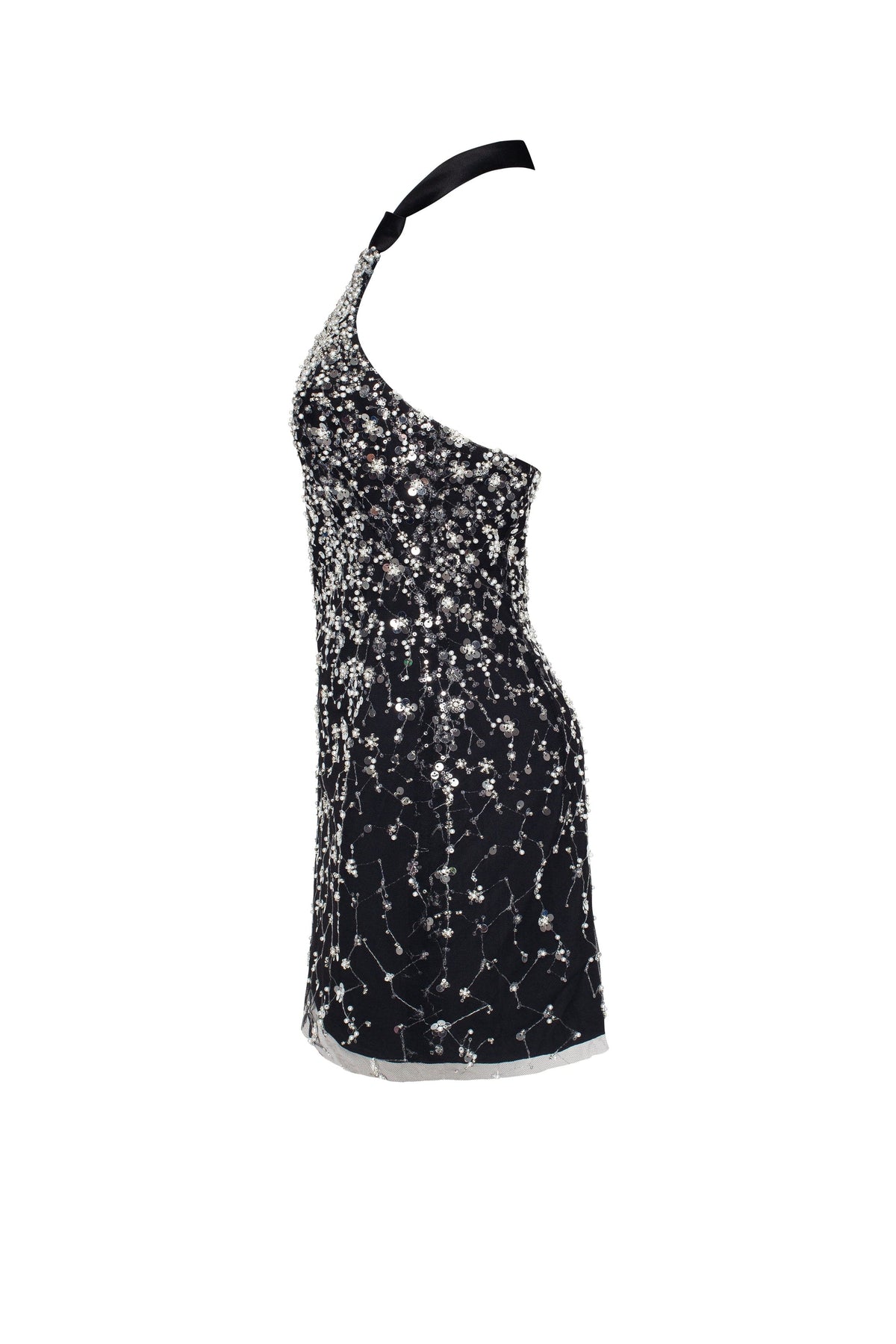 STRIKING HALTERNECK CRYSTAL-EMBELLISHED MINI DRESS, XO XO