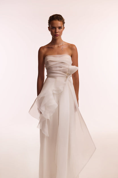 DREAMY BLOUSE WITH MERINGUE FLOUNCES IN WHITE, MIDNIGHT WALK
