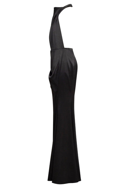BLACK MOCK NECK SLEEVELESS LOW SLIT DRESS