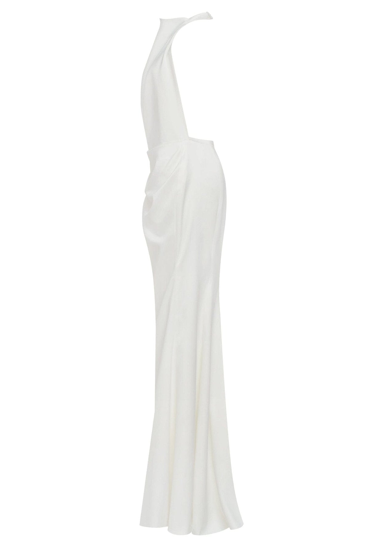WHITE MOCK NECK SLEEVELESS LOW SLIT DRESS