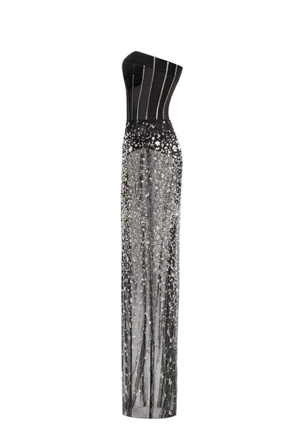 CRYSTAL-COVERED FABULOUS BLACK MAXI DRESS
