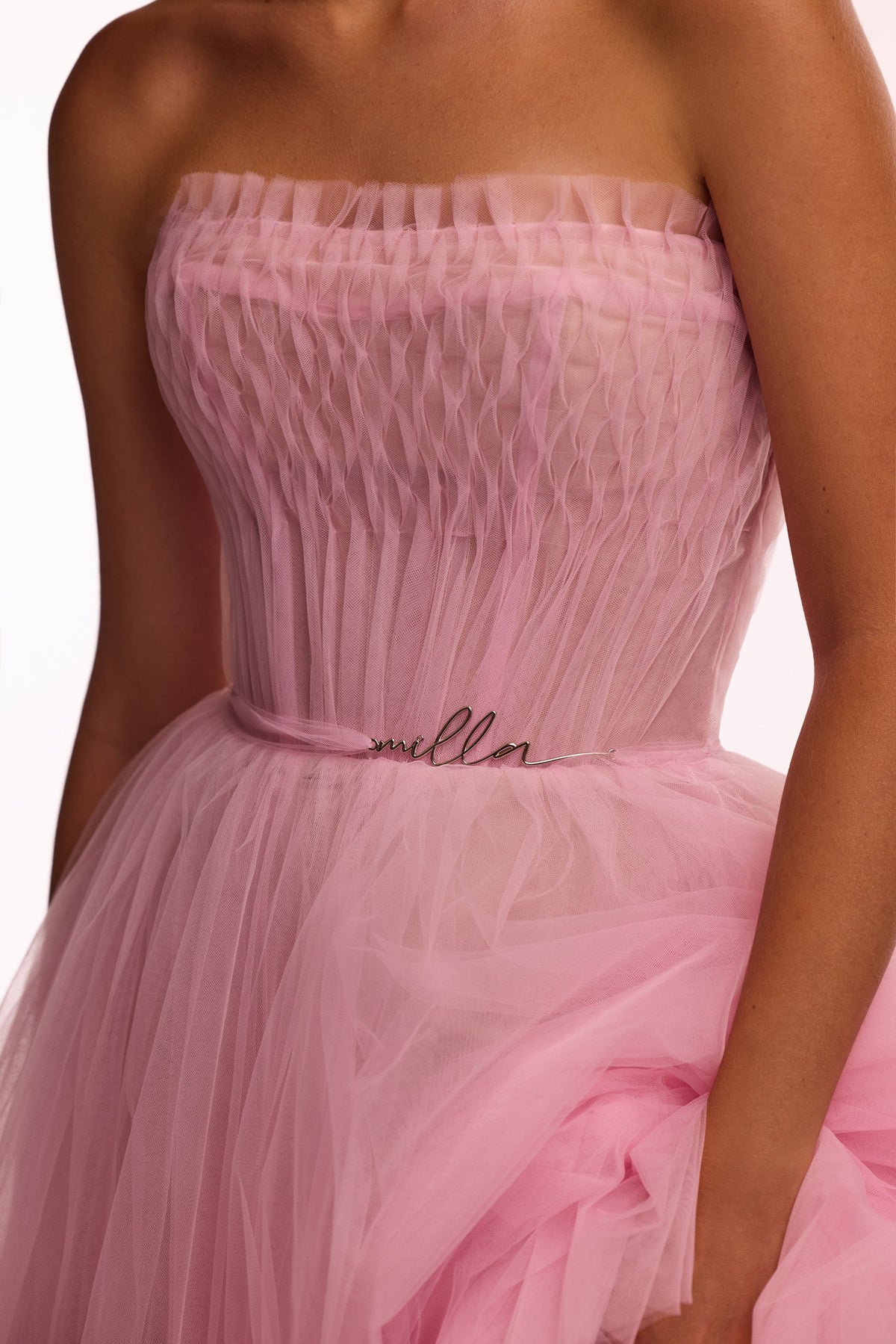 AIRY TULLE MAXI DRESS IN BARBIE PINK
