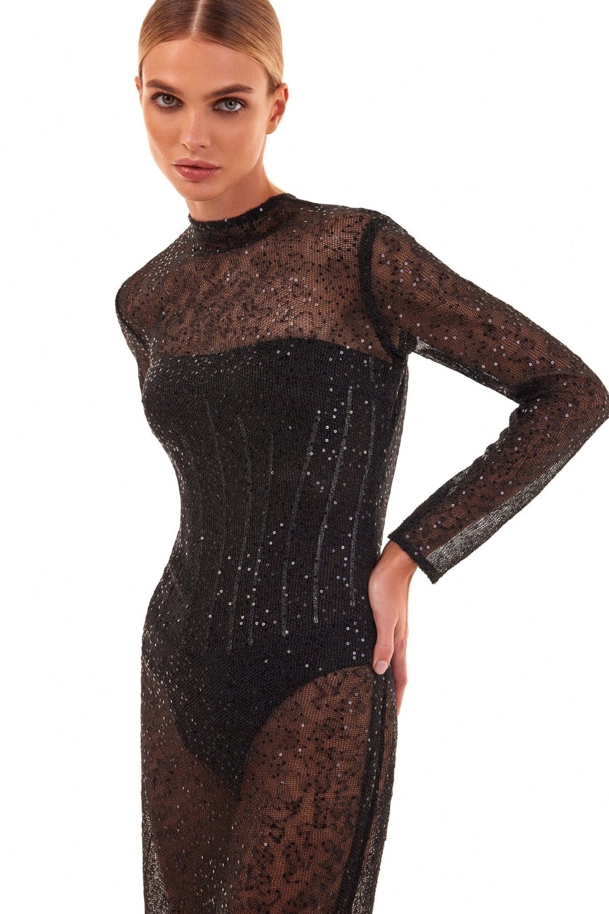CRYSTAL-EMBELLISHED STRIKING MAXI DRESS