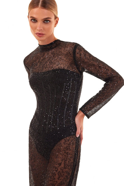 CRYSTAL-EMBELLISHED STRIKING MAXI DRESS