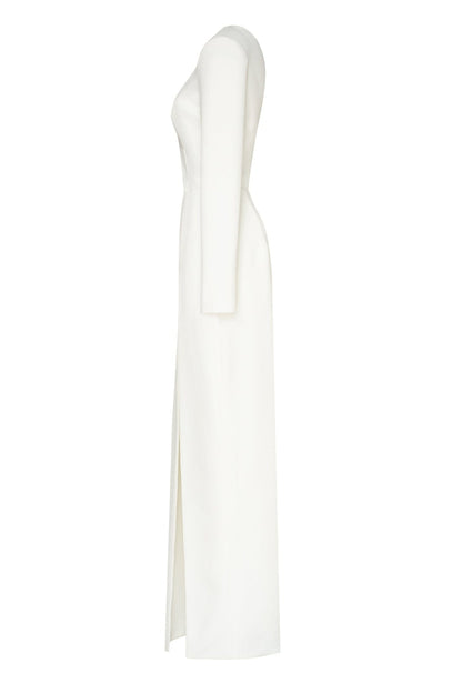 WHITE LONG-SLEEVED DRESS WITH SHARP SHOULDER CUT