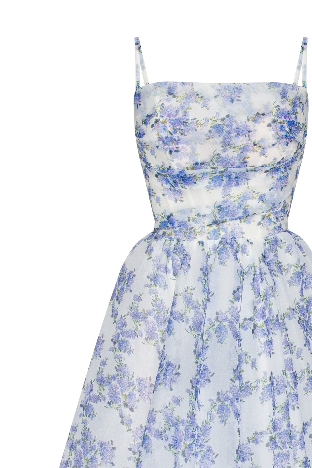 BLUE HYDRANGEA SPAGHETTI STRAP MIDI DRESS