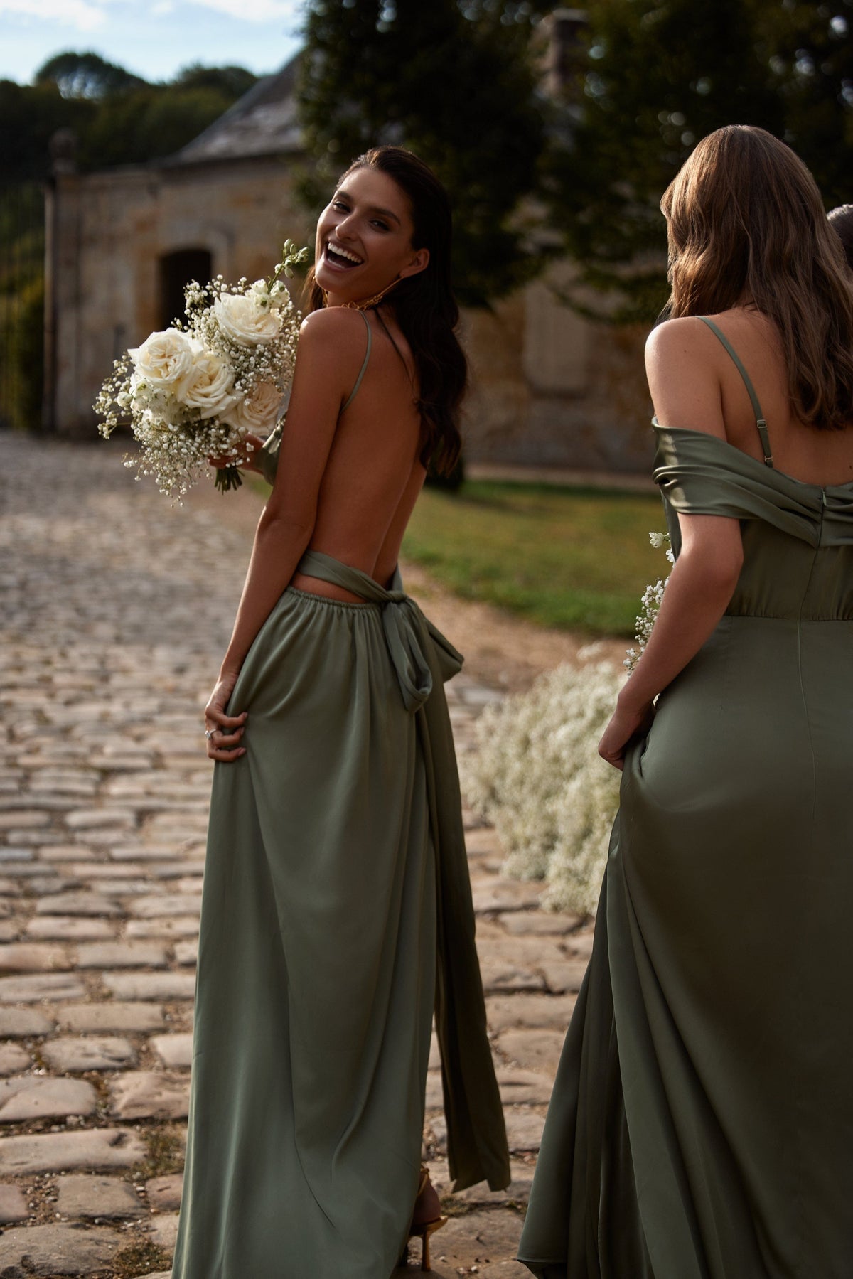 BOUDOIR OLIVE SILK SLIP DRESS
