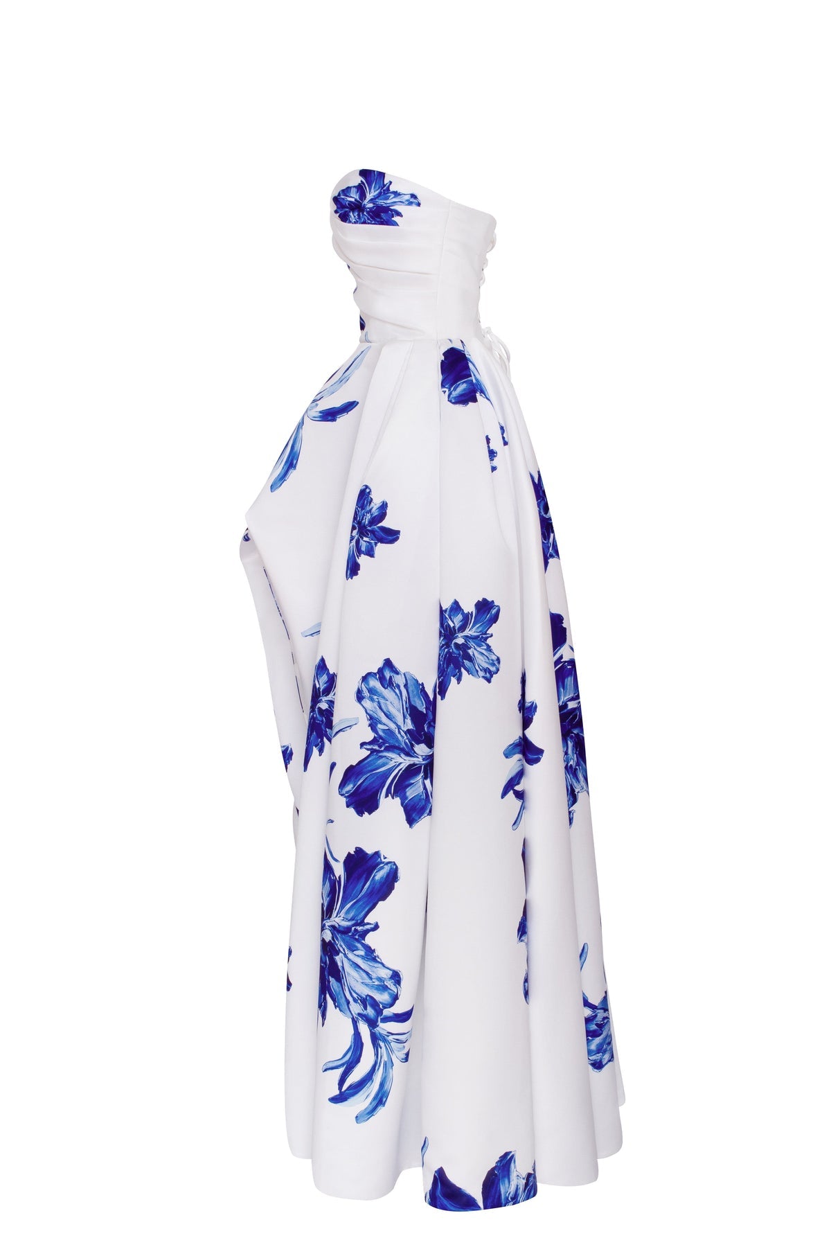 WONDERFUL WHITE A-LINE MAXI DRESS WITH BLUE FLOWERS, GLOW-UP