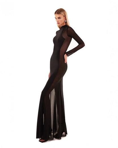 SHOWSTOPPER BLACK DRESS WITH SEMI-TRANSPARENT INSERTS