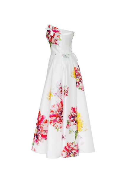 TEA-LENGTH IVORY FLORAL DRESS, GLOW-UP