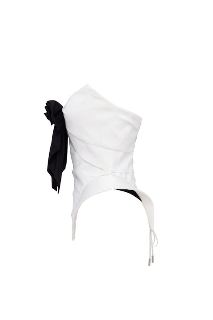 SLEEVELESS WHITE CORSET WITH DETACHABLE BOW, PARISIENNE