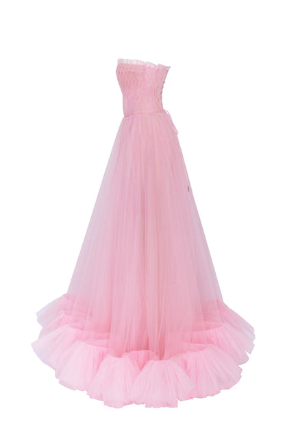 AIRY TULLE MAXI DRESS IN BARBIE PINK