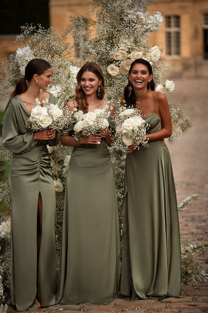 BOUDOIR OLIVE SILK SLIP DRESS