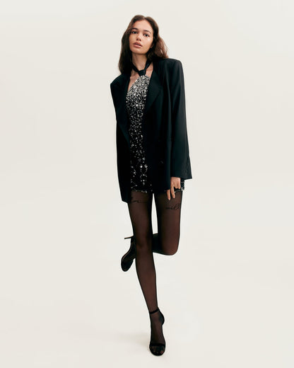 STRIKING HALTERNECK CRYSTAL-EMBELLISHED MINI DRESS, XO XO
