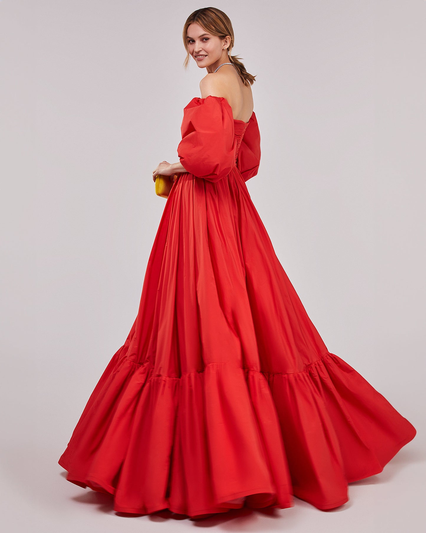 CANARY OFF SHOULDER PUFFY MAXI DRESS