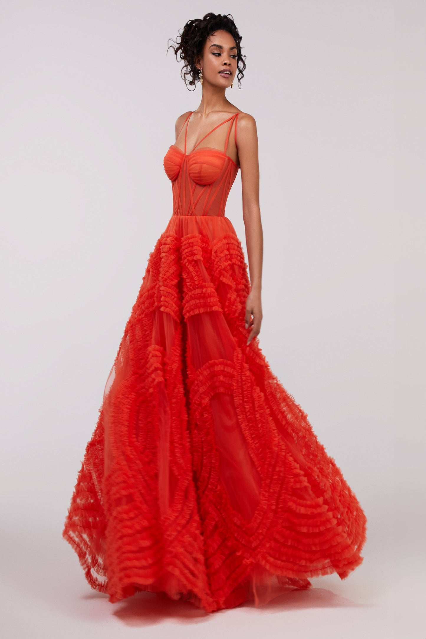 TANGERINE TULLE ORNAMENT MAXI DRESS