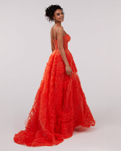 TANGERINE TULLE ORNAMENT MAXI DRESS