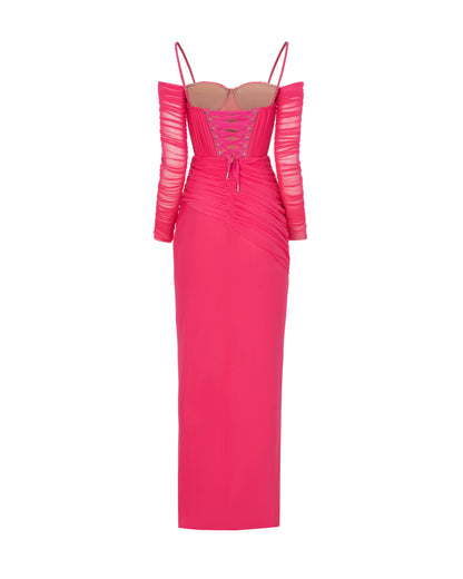 FULL PINK BUSTIER MAXI DRESS