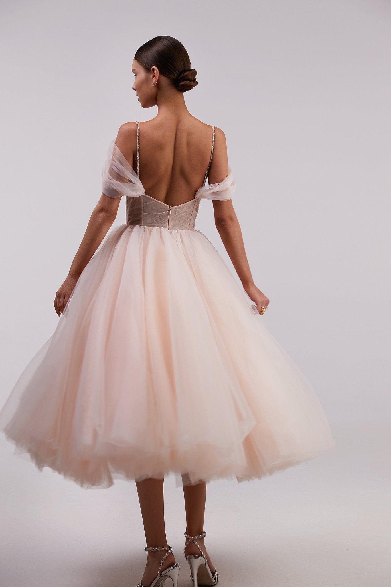 FEMININE PEACH TULLE COCKTAIL DRESS